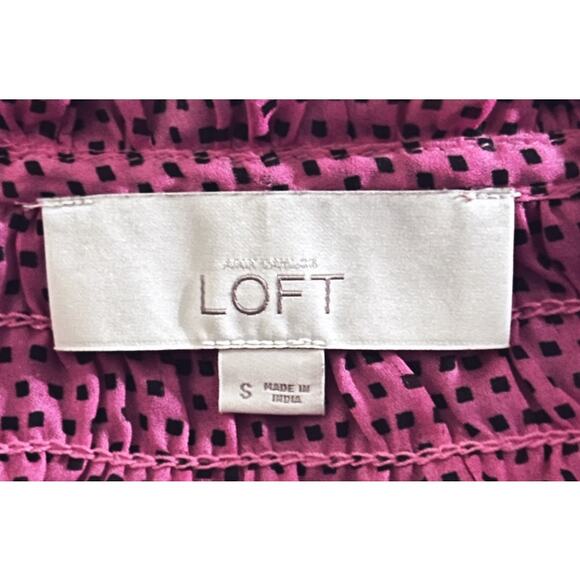 Ann Taylor LOFT Small Sheer Pink Black Polka Dot Long Sleeve Drawstring Neck Top - Picture 3 of 4
